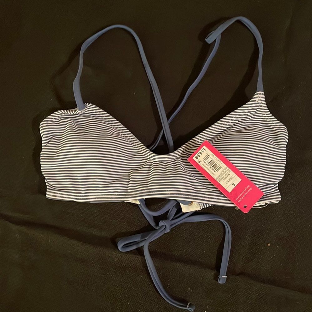 Blue and White stripe bikini top